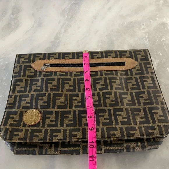 Vintage FENDI Zucca Large Document Hand Bag Pouch Canvas Leather Brown - Picture 14 of 15